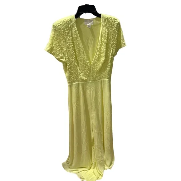 yellow maxi dress h&m Women's Dark mustard yellow Long Satin Dress